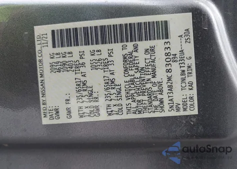 2021 Nissan Rogue S Intelligent Awd z USA, uszkodzony, nr VIN 5N1AT3AB2MC830833